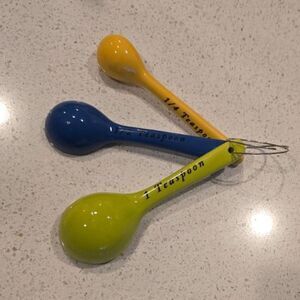 Colorful Ceramic Measuring Spoon Set Hand Painted Kitchen Decor 3 Pc Set